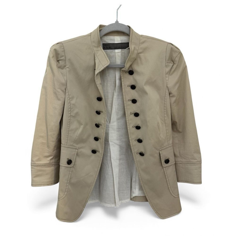 Zara Beige Military-Style Button Front Jacket